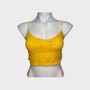 Forever 21 Yellow Embroidered Floral Cami Cropped Top